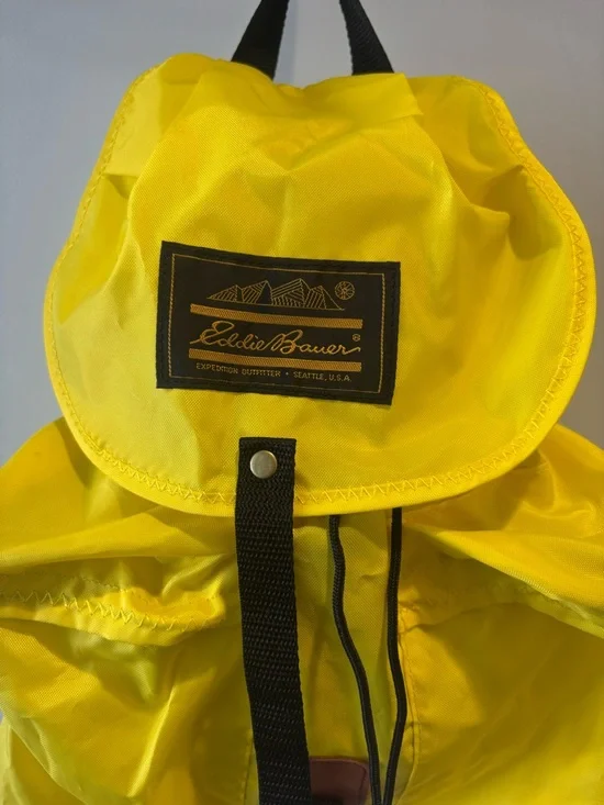 Eddie Bauer Yellow Nylon Daypack Backpack Lightweight Adjustable Straps Hiking - Picture 2 of 11